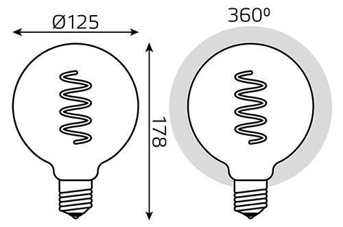 Лампа декор свд Е27 5Вт 1800К 190лм G125 голубая филамент Gauss 