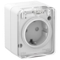 Атлас Профи белый розетка открытая 1-мест шторки IP54 