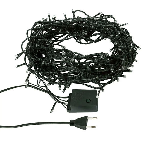 Гирлянда нить 20м белый 200свд с контроллером IP20 зеленый провод 8 режимов