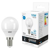Лампа шар свд Е14 10Вт 6500К 750лм G45 матовый Gauss 