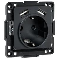 Стокгольм черный механизм розетки скрытая 1-мест заземление шторки USB IP20 