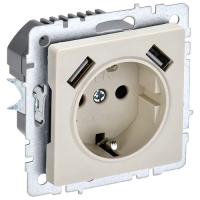 BRITE Роз. с з/к/ш 16А с USB A+A 3,1А РЮш10-2-БрКр беж. IEK