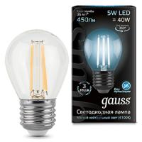 Лампа шар свд Е27 5Вт 4100К 450лм G45 прозрачный Gauss 