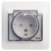 Глосса белый розетка скрытая 1-мест заземление с крышкой шторки IP44 в сборе