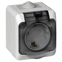 Этюд серый розетка открытая 1-мест заземление с крышкой шторки IP44 