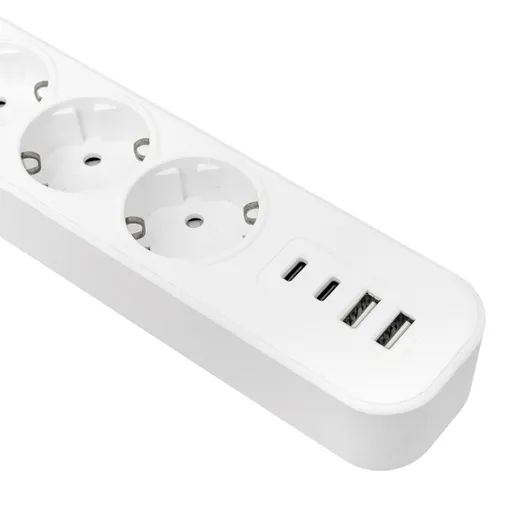 Удлинитель 5-мест 5м ПВС 3*1,5 белый выкл EKF  2USB 2,4А+2USBtype-С