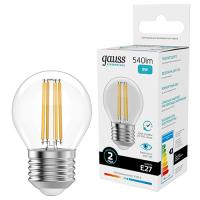 Лампа шар свд Е27 8Вт 4100К 540лм G45 прозрачный филамент Gauss