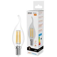 Лампа свеча на ветру свд Е14 10Вт 2700К 650лм СА35 прозрачная филамент Gauss 