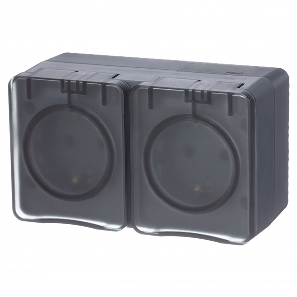 AtlasDesign Profi54 антрацит розетка открытая 2-мест шторки IP54 