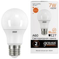 Лампа свд 220В E27 7Вт 3000К 520лм стандарт A60 матовая Gauss 