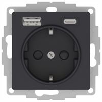 Атлас карбон розетка USB A+C скрытая 2-ая 