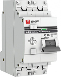 Дифавтомат 2Р 16А C тип A 10мА 4,5кА АД32 2мод