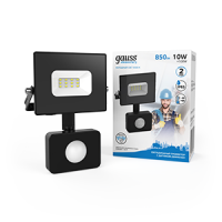 Прожектор свд 10Вт 6500К 850лм черный датчик движения IP65 80° Elementary-S Gauss 