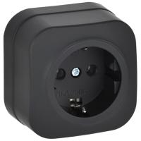 Глори черный розетка открытая 1-мест заземление IP20 