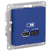 AtlasDesign аквамарин розетка USB A+C скрытая 2-ая заряд 45Вт