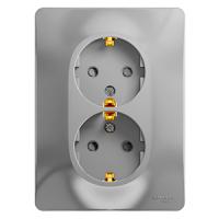 Глосса алюминий розетка скрытая 2-мест заземление шторки IP20 