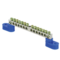 Шина нулевая 6*9 14групп 2 угловых изолятора синий винтовой по краям EKF