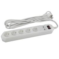 Фильтр сетевой 5-мест 1,5м ПВС 3*0,75 белый выкл USB ЭРА 