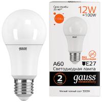 Лампа свд 220В E27 12Вт 3000К 1130лм стандарт A60 матовая Gauss 