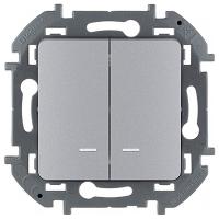 Инспириа выключатель скрытая алюминий 2кл 10А с подсветкой IP20 