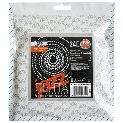 Лента свд 24В 12Вт/м 120свд/м 6000К 1200лм/м 2835 IP20 Jazzway 5м