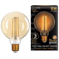 Лампа свд 220В Е27 8Вт 2400К 740лм стандарт G95 золотистая филамент Gauss 