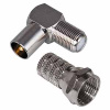 Набор F-RG6 штекер F+переход F(гнездо)-TV(штекер) 1шт+1шт угловой серебро 