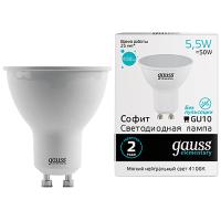 Лампа свд 220В GU10 5,5Вт 4100К 450лм MR16 матовая Gauss 