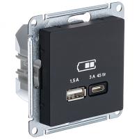 Атлас карбон розетка USB type-A+type-C скрытая 2-ая тип-C 45Вт