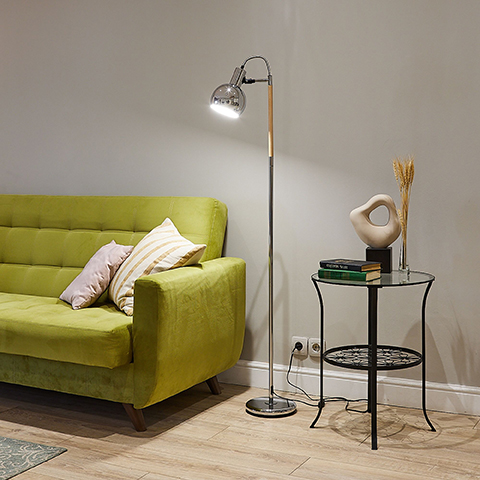 Торшер 1*40Вт E14 серебро UML-T702