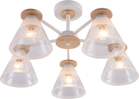 Светильник потолочный (люстра) 5*60Вт E27 белый/дерево