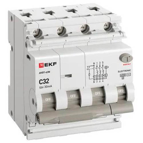 Дифавтомат 4Р 32А C тип AC 30мА 6кА 4мод АВДТ-63N EKF PROxima
