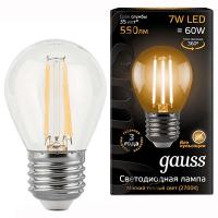 Лампа свд 220В E27 7Вт 2700К 550лм шар G45 прозрачная Gauss 