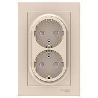 Атлас бежевый розетка скрытая 2-мест заземление шторки IP20 