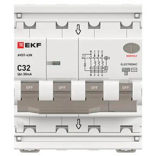 Дифавтомат 4Р 32А C тип AC 30мА 6кА 4мод АВДТ-63N EKF PROxima