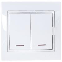 Мира выключатель скрытая белый 2кл 10А с подсветкой IP20