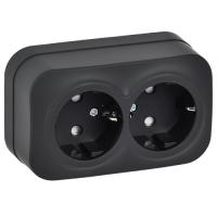 Глори черный розетка открытая 2-мест заземление шторки IP20 