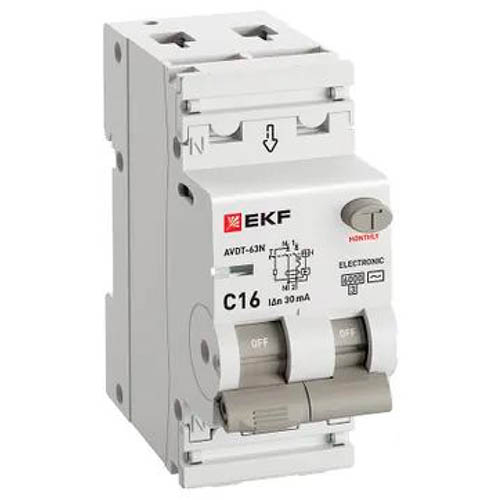 Дифавтомат 2Р 16А C тип AC 30мА 6кА 2мод АВДТ-63N EKF PROxima