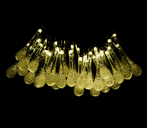 Гирлянда свд на солнечной батарее 6350мм IP55 нить 30свд.капли тепл.бел.8реж