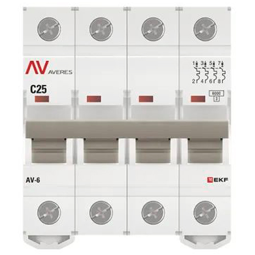 Автомат 4Р 25А C 6кА AV-6 EKF Averes