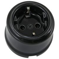 Болонь черный розетка открытая 1-мест заземление IP20 фарфор