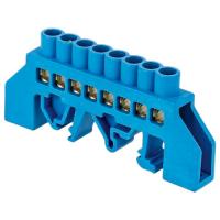 Шина нулевая 8*12 8групп комбинированный DIN-изолятор типа "Стойка" синий винтовой на DIN-рейку IEK 