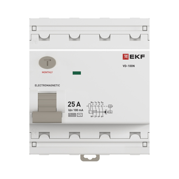 Выключатель дифференциальный (УЗО) 4Р 25А 100мА AC 6кА ВД-100N EKF PROxima