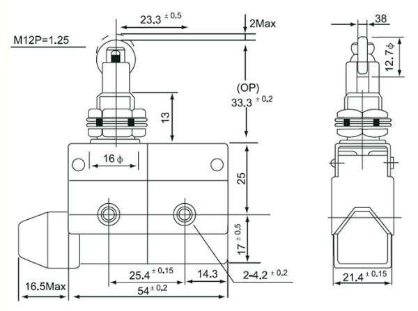 Переключатель концевой толкатель с роликом IP40 МП-7311 IEK гориз. нажимной, резьбов. крепление