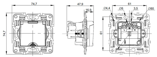 Сканди серый механизм розетки скрытая 1-мест заземление с крышкой шторки IP44 
