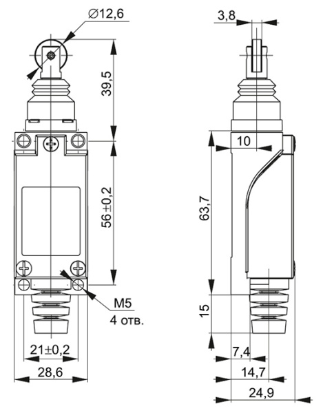 Выключатель концевой толкатель с роликом IP65 КВ-8112 IEK 