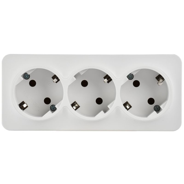 Глори белый розетка открытая 3-мест заземление IP20 