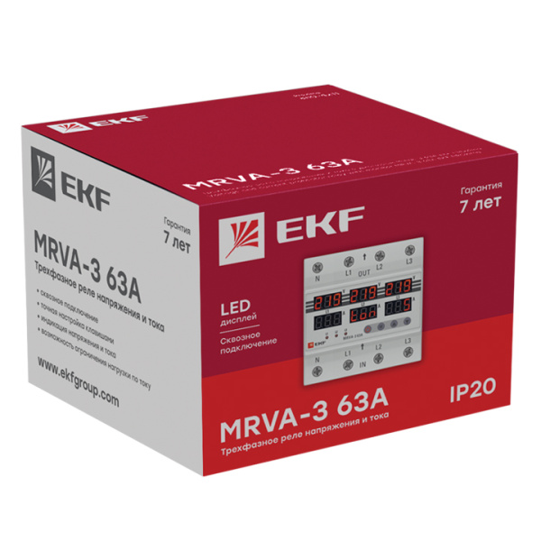 Реле напряжения и тока 3ф 63А 5мод MRVA EKF с дисп.