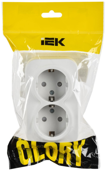 Глори белый розетка открытая 2-мест заземление шторки IP20 