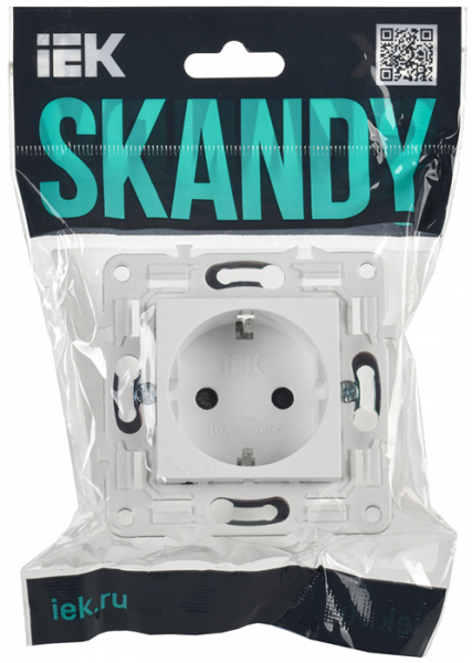 Сканди арктический белый розетка скрытая 1-мест заземление IP20